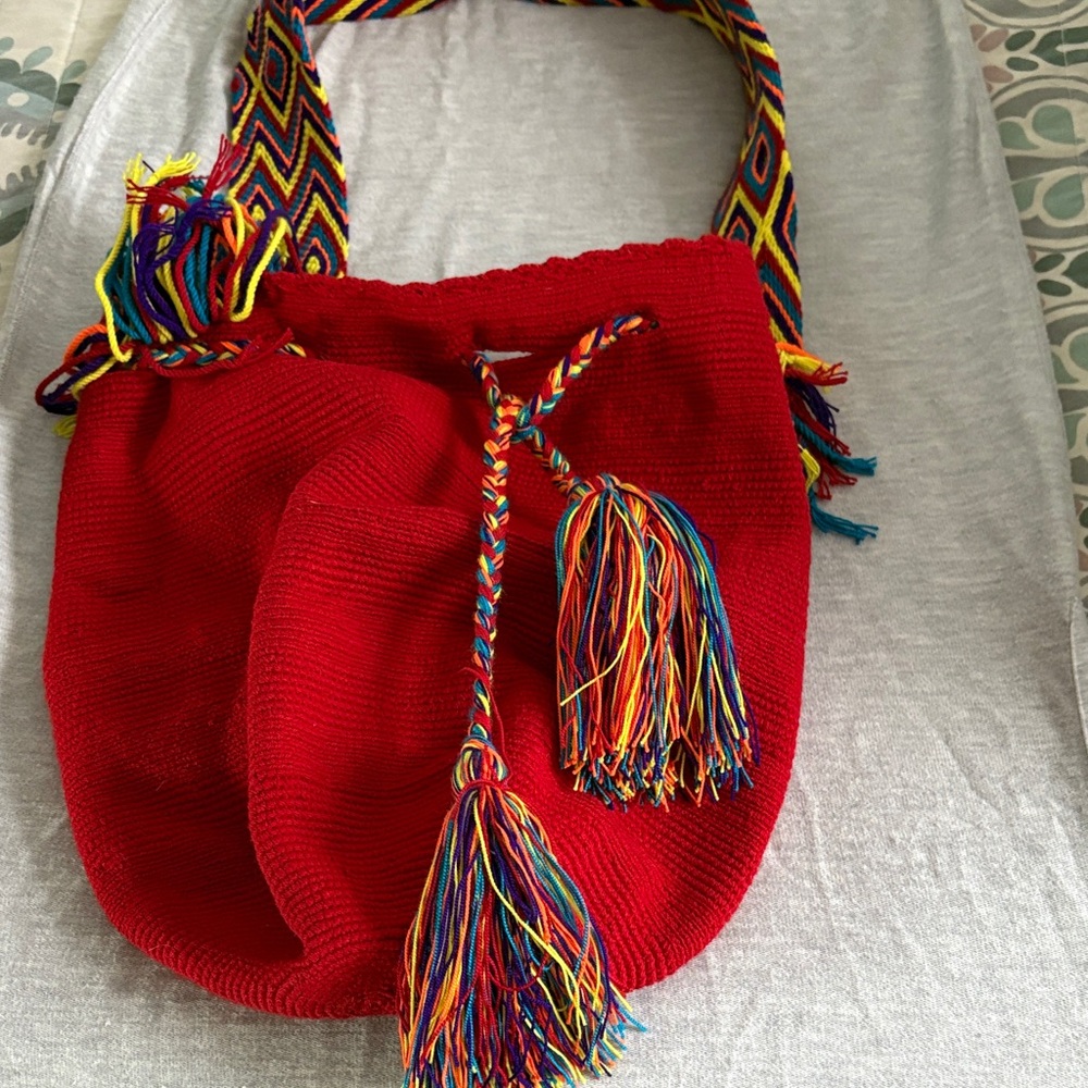 Vibrant Red Woven Shoulder Bag